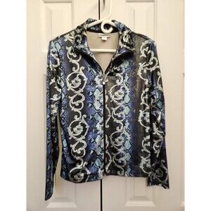 Mirror Image Velour Jacket Women's Small Full Zip Black Silver Leisurewear EUC